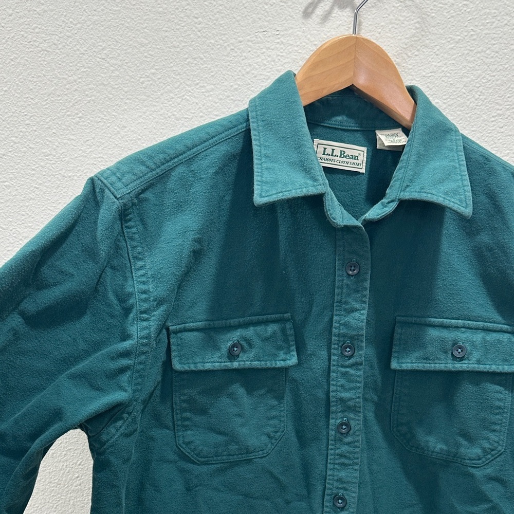 LL Bean Vintage Teal chamois cloth shirt Fleece Button-Up top large women’s 90s - Picture 3 of 4